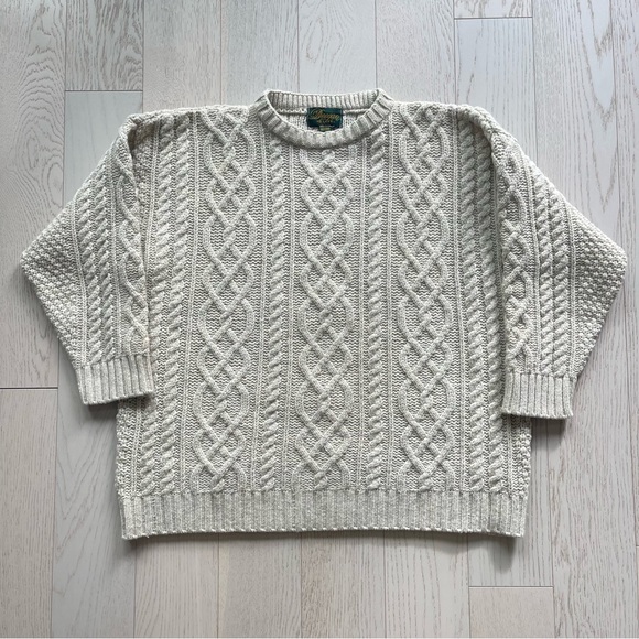 Vintage Doogan Donegal Cream 100% Wool Aran fisherman cable knit Irish sweater - Picture 2 of 13